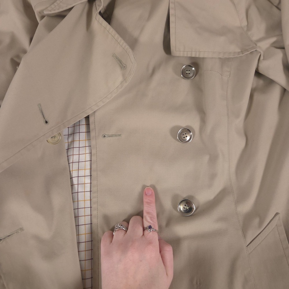 VINTAGE London Fog Coat Women 12 Tan Trench Maincoats Cotton Blend Classic 70s - Picture 6 of 13